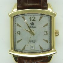 Boxed gents wristwatch, new old stock, with leather strap. UK P&P Group 1 (£16+VAT for the first lot