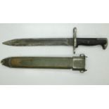 WWII US M1 Garand Bayonet. Maker A.F.H (American Fork & Hoe) in M7 Scabbard. The metal tip was added