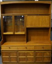 Nathan Squares wall unit/drinks cabinet, with two glazed doors, drinks cabinet over three short