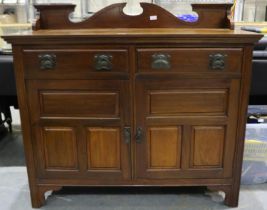 Art Nouveau period walnut buffet with two drawers over two cupboard doors, 122 x 41 x 109 cm H.