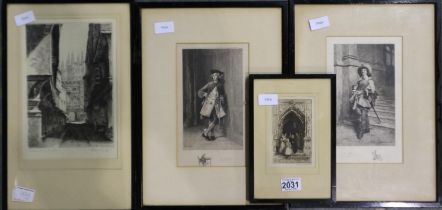 Five 19th century engravings, each pencil signed, largest 26 x 16 cm. Not available for in-house P&P