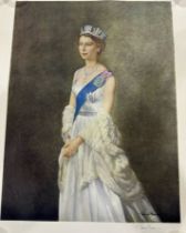 Print of Queen Elizabeth II 1953, singed by James Gunn, 60 x 45 cm. UK P&P Group 2 (£20+VAT for
