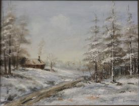 Alan Preece (20th century): oil on canvas, winter scene, 39 x 30 cm. UK P&P Group 3 (£30+VAT for the