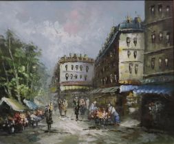 In the manner of Caroline Burnett (1877-1950): an oil on canvas, Parisian street scene with