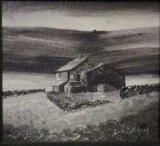 Jack Cuthbert (20th century): oil on canvas, farmhouse, 24 x 21 cm. UK P&P Group 3 (£30+VAT for