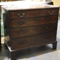 George III walnut chest of four graduating drawers, 86 x 46 x 76 cm H, for restoration. Not
