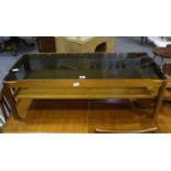 Mid 20th century teak rectangular centre table, with smoked glass top and under-shelf, 112 x 48 x 45