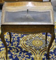 A 19th century French paquetry inlaid kingwood bonheur-du-jour, with drop-front decorated with a