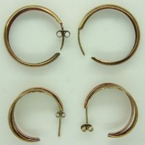 Two pairs of 9ct gold hoop earrings, combined 4.0g. UK P&P Group 0 (£6+VAT for the first lot and £