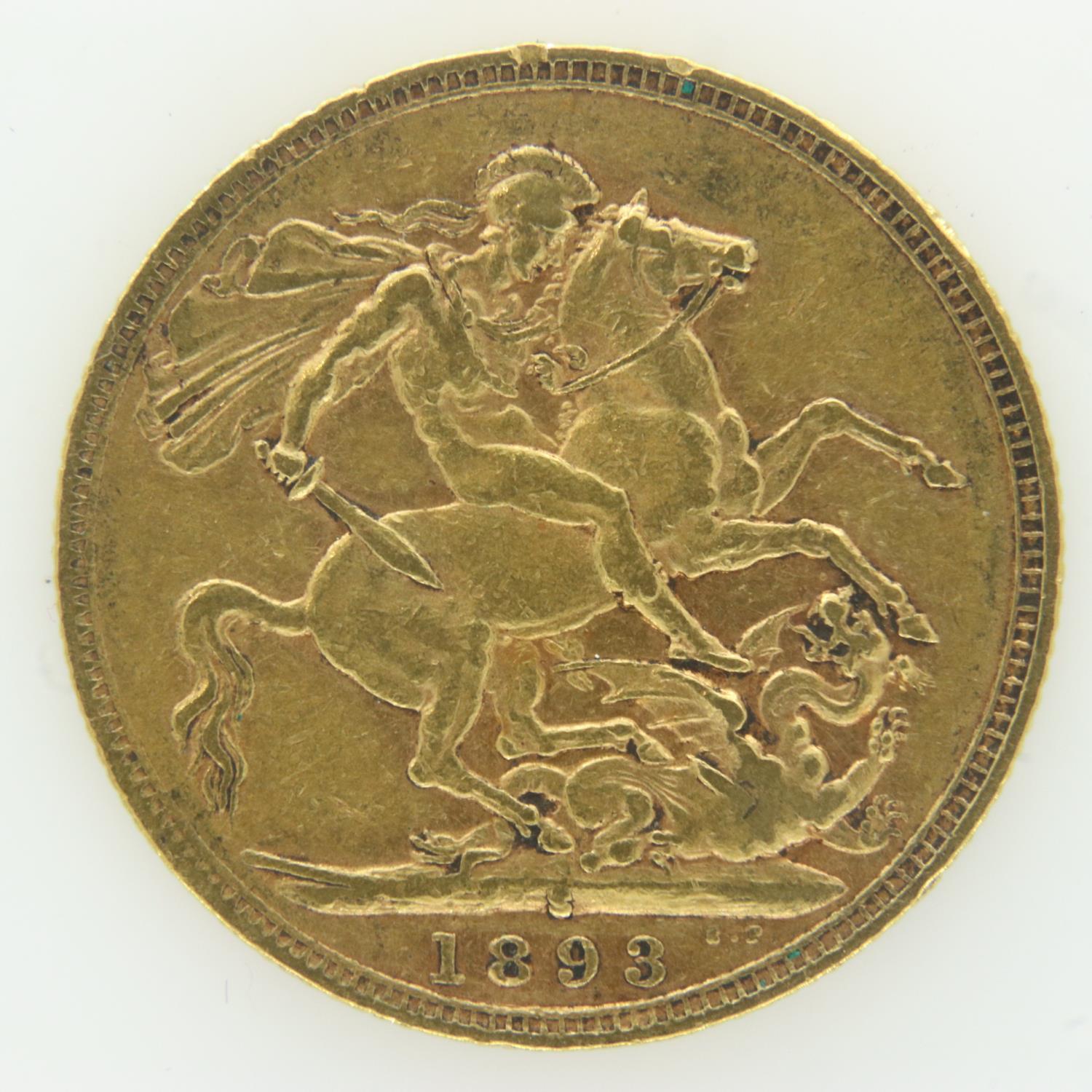 1893 gold full sovereign, Sydney mint. UK P&P Group 0 (£6+VAT for the first lot and £1+VAT for