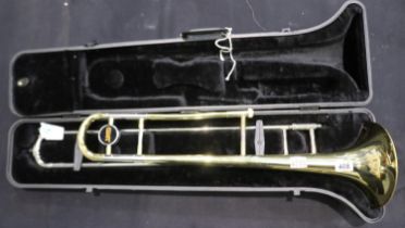 Jupiter boxed trombone, some denting to horn. UK P&P Group 3 (£30+VAT for the first lot and £8+VAT