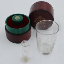 Mottershead & Co of Manchester medicine glass with measuring cylinder, cased. UK P&P Group 1 (£16+