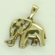 9ct gold diamond set elephant pendant, drop L: 23 mm, 2.2g. UK P&P Group 0 (£6+VAT for the first lot