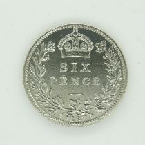 Boxed 1887 silver sixpence, wreath issue, EF grade. UK P&P Group 1 (£16+VAT for the first lot and £