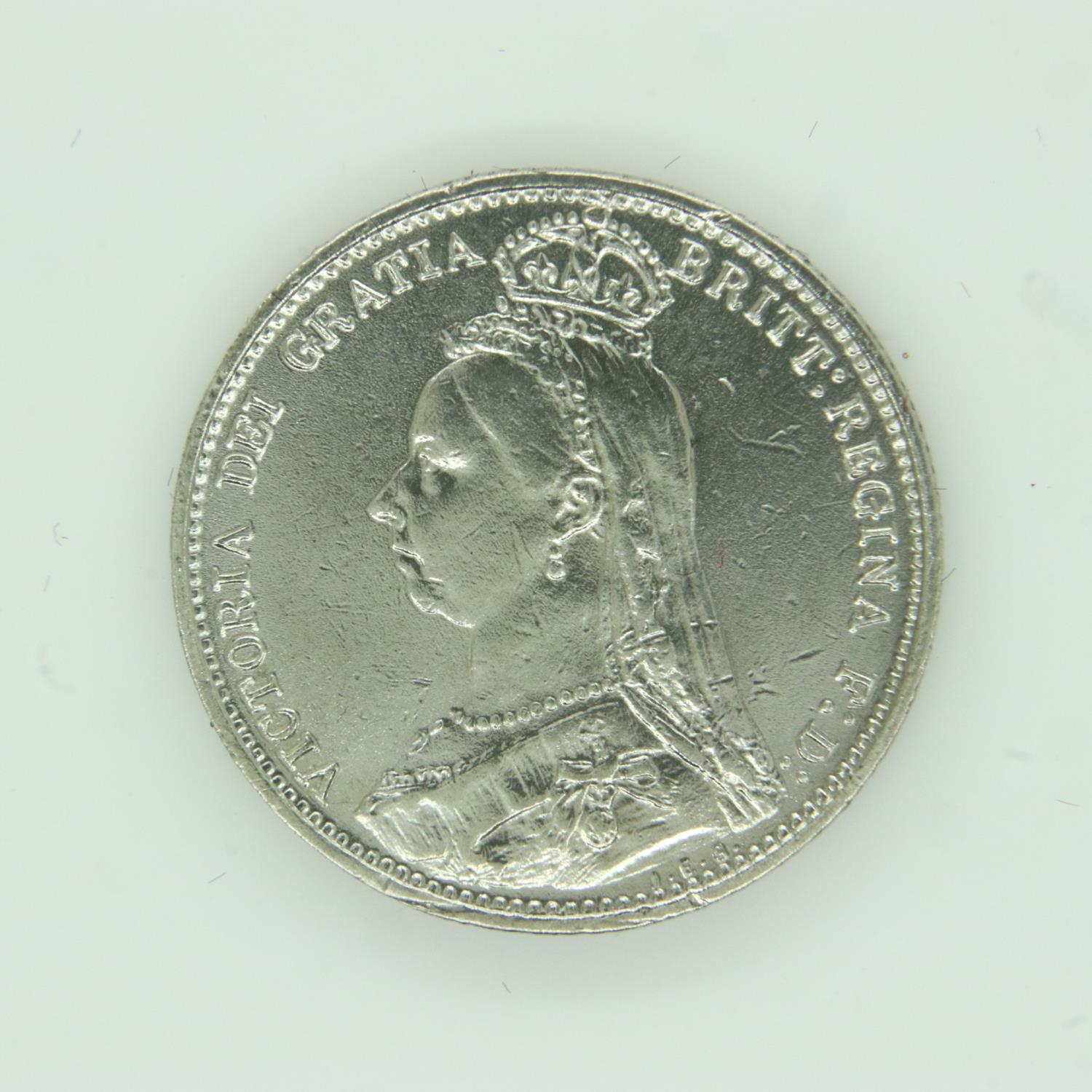 Boxed 1887 silver sixpence, wreath issue, EF grade. UK P&P Group 1 (£16+VAT for the first lot and £ - Image 2 of 2