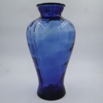 Blue glass vase, H: 42cm, no cracks or chips. Not available for in-house P&P