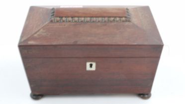 Rosewood sarcophagus tea caddy with key. 23 x 15 x 14cm H. UK P&P Group 2 (£20+VAT for the first lot