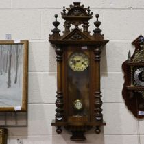 Mahogany wall clock with key H: 90 cm, works for a short time then stops. Not available for in-house
