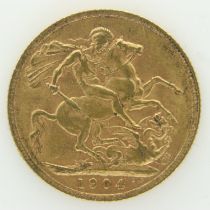 1904 gold full sovereign. UK P&P Group 0 (£6+VAT for the first lot and £1+VAT for subsequent lots)