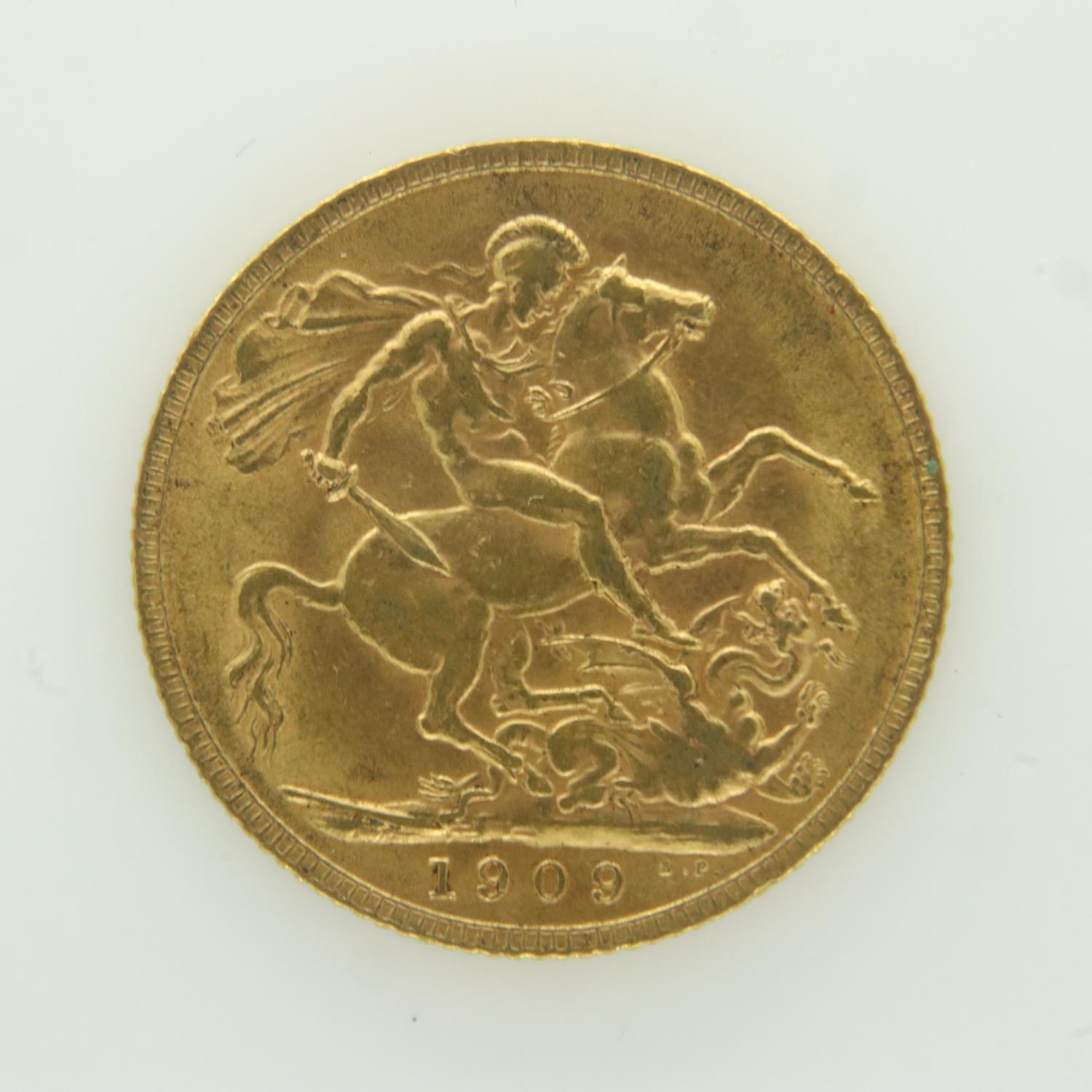 1909 gold full sovereign. UK P&P Group 0 (£6+VAT for the first lot and £1+VAT for subsequent lots)