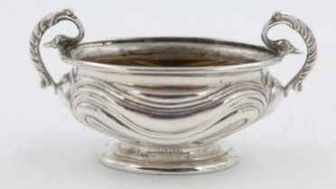 Hallmarked silver twin handled oval pot, Birmingham assay, L: 60 mm, 43g. UK P&P Group 1 (£16+VAT