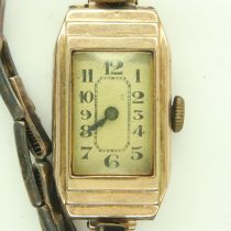 Ladies Art Deco 9ct gold cased wristwatch on an expanding bracelet, not working. UK P&P Group 1 (£