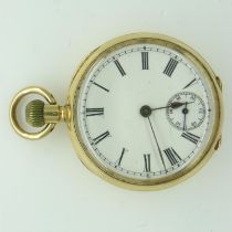18ct gold fob watch with 18ct gold dust cover, working at lotting, 36.2g. UK P&P Group 1 (£16+VAT
