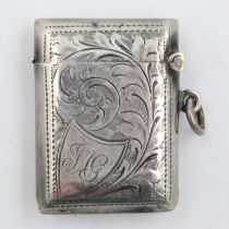 Hallmarked silver vesta case with jump ring, 25g. UK P&P Group 1 (£16+VAT for the first lot and £2+