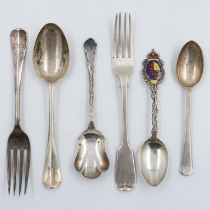 Mixed hallmarked silver flatware including an enamelled example, combined 194g. UK P&P Group 1 (£