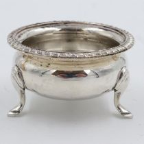 Hallmarked silver round footed salt cellar, London assay, L: 60 mm, 39g. UK P&P Group 1 (£16+VAT for