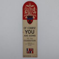 Bookmark in English for the Paris 1937 exposition. UK P&P Group 0 (£6+VAT for the first lot and £1+