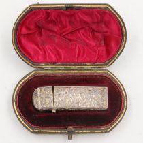 Victorian crystal hallmarked silver scent bottle with stopper in a fitted case, Birmingham assay, H: