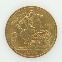 1907 gold half sovereign. UK P&P Group 0 (£6+VAT for the first lot and £1+VAT for subsequent lots)