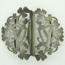 Hallmarked silver nurses belt buckle with harp decoration, Chester assay, 15g. UK P&P Group 0 (£6+