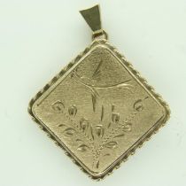 9ct gold square-form locket pendant, drop L: 36 mm, 6.6g. UK P&P Group 0 (£6+VAT for the first lot