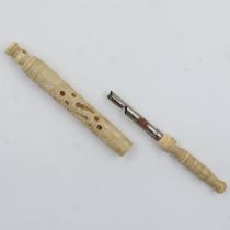 Carved bone pen featuring a Stanhope of the Crystal Palace exhibition. UK P&P Group 1 (£16+VAT for