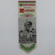 Silk bookmark for the 1911 Glasgow exhibition. UK P&P Group 0 (£6+VAT for the first lot and £1+VAT