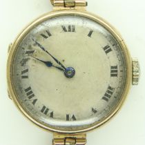 9ct gold ladies wristwatch on a yellow metal bracelet, 22.8g. UK P&P Group 1 (£16+VAT for the