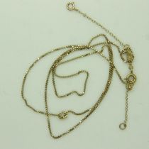 14ct gold box-link neck chain, L:44 cm, with a 9ct gold safety/extension chain, 2.3g. UK P&P Group 0