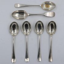 Six mixed hallmarked silver teaspoons, 105g. UK P&P Group 1 (£16+VAT for the first lot and £2+VAT