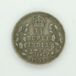 Boxed 1904 silver quarter rupee, VF grade. UK P&P Group 1 (£16+VAT for the first lot and £2+VAT