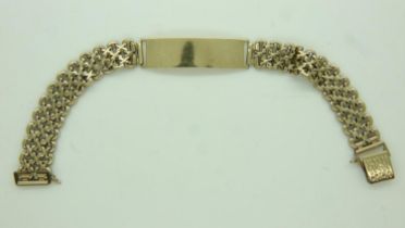 9ct gold identity bracelet, L: 17 cm, 12.1g. UK P&P Group 0 (£6+VAT for the first lot and £1+VAT for