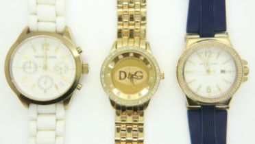 Two Michael Kors wristwatches and a D&G example, all working at lotting up. UK P&P Group 1 (£16+