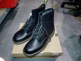 Dr Martens Air Wair 8 hole black leather boots, size UK 9.5, unused. Not available for in-house P&P