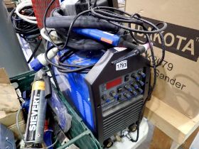 R Tech 161 tig welder with gas bottle and cables and foot pedal. Not available for in-house P&P