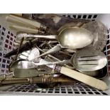 Box of mixed plated cutlery and Marcel Rochas ( Paris ) compact. UK P&P Group 2 (£20+VAT for the