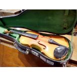 Cased violin with bow. Not available for in-house P&P