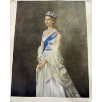 Print of Queen Elizabeth II 1953, singed by James Gunn, 60 x 45 cm. UK P&P Group 2 (£20+VAT for