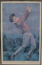 Harold Riley (1934 - 2023): colour lithograph, Severiano Ballesteros Lytham 1979, signed in