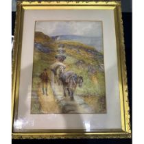 Alfred Walter ( 1832- 1909 ) watercolour of a pack horse trail, 40 x 60 cm. Not available for in-